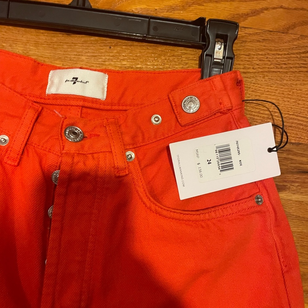 NWT sz 24 $158 7 for all mankind koi orange denim shorts high waist cut offs - Picture 8 of 8